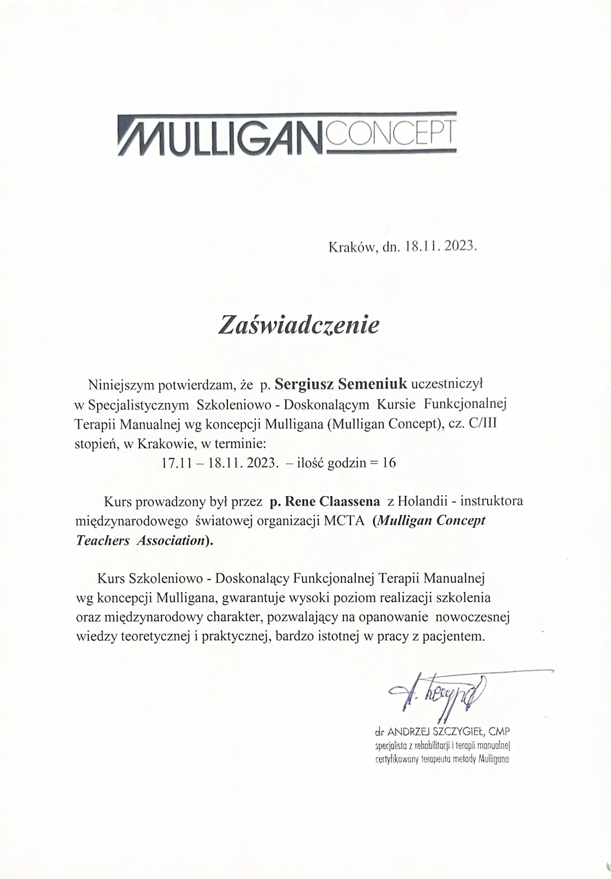 Skan: Mulligan Concept, kurs funkcjonalnej terapii manualnej, część C / III stopień